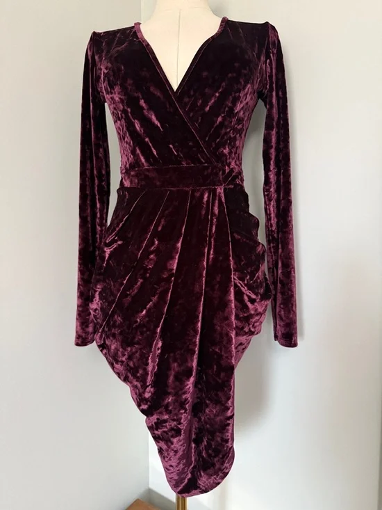 Revamped Velvet Wrap Mini Dress in Deep Burgundy - Picture 7 of 9